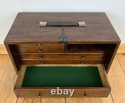 Vintage Wooden Collectors Engineers Tool Watch Makers Box Chest Cabinet 5 Drawer