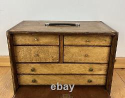 Vintage Wooden Collectors Engineers Tool Watch Makers Box Chest Cabinet 6 Drawer