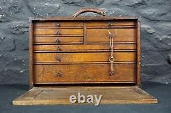 Vintage Wooden Engineers Tool Cabinet / Chest in Oak 8 Drawers & Lock and Key