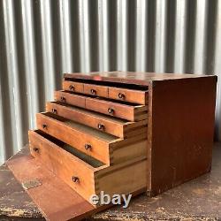 Vintage wooden engineer toolmakers cabinet drawers. Enox. Engineering toolbox