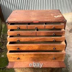 Vintage wooden engineer toolmakers cabinet drawers. Enox. Engineering toolbox