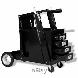 Welding Cart Trolley with 4 Drawer Black Workshop Tool Storage Organiser Cabinet