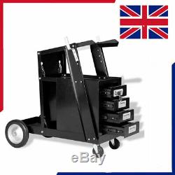 Welding Cart With 4 Drawers Black Tool Storage Handle Organisation Cabinet UK