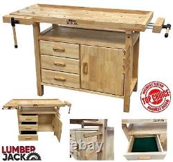 Woodworking Carpenters Bench Cabinet Heavy Duty 2 Vices 3 Drawers & Tool Storage