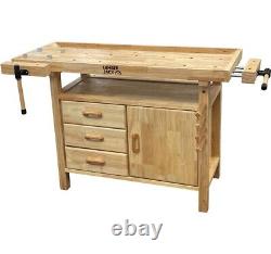 Woodworking Carpenters Bench Cabinet Heavy Duty 2 Vices 3 Drawers & Tool Storage