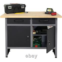 Workbench Heavy-Duty Steel 2 Drawer 2 Door Garage Tool Storage Cabinets Workshop