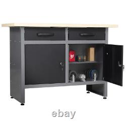 Workbench Heavy-Duty Steel 2 Drawer 2 Door Garage Tool Storage Cabinets Workshop