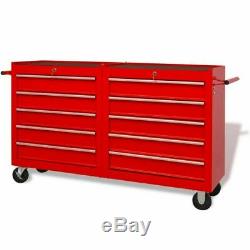 Workshop Storage Trolley Tool Box Cabinet Service Cart Tool Chest with 10 Drawer