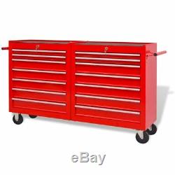 Workshop Storage Trolley Tool Box Cabinet Service Cart Tool Chest with 14 Drawer