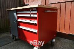 Workshop Tool Trolley 4 Drawers Toolbox Cabinet Size 1100mm x 700 Steel Red