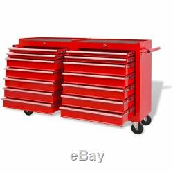 Workshop Tool Trolley with 14 Drawers Steel Red Storage Cart Parts Chest Cabinet