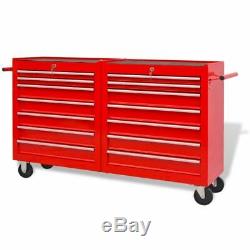 Workshop Tool Trolley with 14 Drawers Steel Red Storage Cart Parts Chest Cabinet