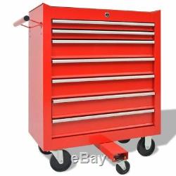 Workshop Trolley Mobile Storage Chest Box Cabinet with 1125 Tools Steel 7 drawer