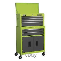 1x Coffre à outils Sealey Hi-Vis Vert/Gris avec 6 tiroirs à billes