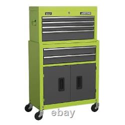 1x Coffre à outils Sealey Hi-Vis Vert/Gris avec 6 tiroirs à billes