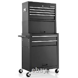 6 Tiroir Roulant Combo de Coffre à Outils Verrouillable avec Roues - Noir