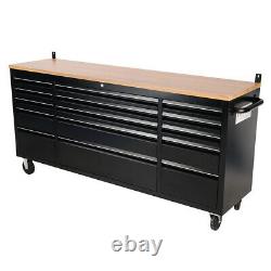 72 Inch Black Walnut Top Tool Box Chest Cabinet Station Avec 15 Drawers Sur Wheels
