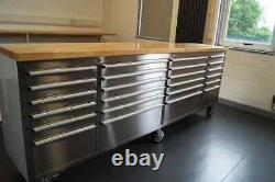 96 Armoires d'outil de travail avec 24 tiroirs en acier inoxydable brossé