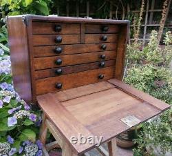 Antique Vintage Engineers Tool Cabinet Coffre De 8 Tiroirs Avec Clé