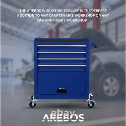 Arebos Roller Tool Armoire De Rangement 4 Tiroirs Avec Outils Garage Atelier Bleu