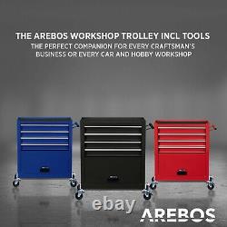 Arebos Roller Tool Armoire De Rangement 4 Tiroirs Avec Outils Garage Atelier Noir