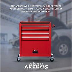 Arebos Roller Tool Armoire De Rangement 4 Tiroirs Avec Outils Garage Atelier Rouge
