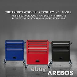Arebos Roller Tool Armoire De Rangement 4 Tiroirs Avec Outils Garage Atelier Rouge