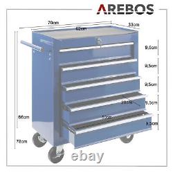 Arebos Roller Tool Armoire De Rangement 5 Tiroirs Boîte À Outils Garage Atelier Bleu