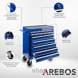 Arebos Roller Tool Armoire De Rangement 7 Tiroirs Boîte À Outils Garage Atelier Bleu