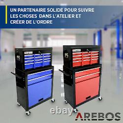 Arebos Roller Tool Armoire De Rangement 9 Tiroirs Boîte À Outils Garage Atelier Bleu