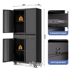 Armoire Métallique Robuste de 73 Pouces avec Rangement à Outils Verrouillable, 2 Tiroirs et Étagères