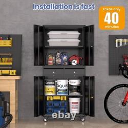 Armoire Métallique Robuste de 73 Pouces avec Rangement à Outils Verrouillable, 2 Tiroirs et Étagères