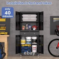 Armoire Métallique Robuste de 73 Pouces avec Rangement à Outils Verrouillable, 2 Tiroirs et Étagères