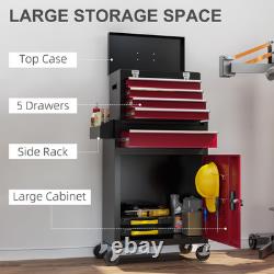 Armoire à outils HOMCOM sur roulettes avec 5 tiroirs, coffre à outils supérieur et combinaison d’armoire à roulettes