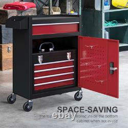 Armoire à outils HOMCOM sur roulettes avec 5 tiroirs, coffre à outils supérieur et combinaison d’armoire à roulettes