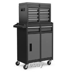 Armoire à outils à 5 tiroirs avec boîte à outils amovible et roulettes noire Armoire à outils à 5 tiroirs avec boîte à outils amovible et roulettes noire