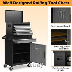Armoire à outils à 5 tiroirs avec boîte à outils amovible et roulettes noire