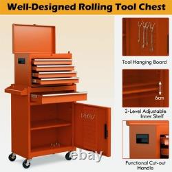 Armoire à outils à 5 tiroirs avec boîte à outils amovible et roulettes orange