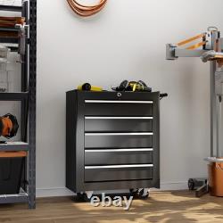 Armoire à outils à 5 tiroirs, coffre verrouillable en acier, boîte de rangement pour garage et atelier avec roulettes