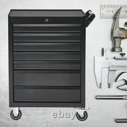 Armoire à outils à 7 tiroirs, chariot d'atelier à roulettes, caisson verrouillable, noir.