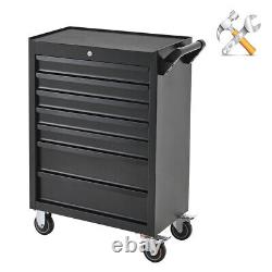 Armoire à outils à 7 tiroirs, chariot d'atelier sur roulettes verrouillable en noir