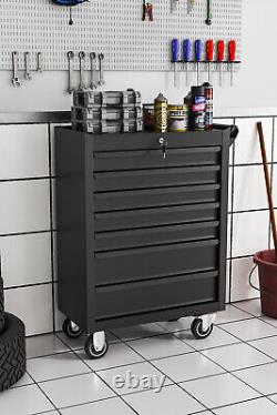 Armoire à outils à 7 tiroirs, chariot d'atelier sur roulettes verrouillable en noir