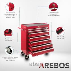 Armoire à outils à roulettes 7 tiroirs boîte de rangement coffre d'atelier de garage pivotant rouge