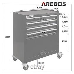 Armoire à outils à roulettes AREBOS avec 4 tiroirs et coffre à outils, chariot