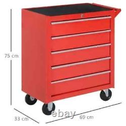 Armoire à outils à roulettes DURHAND avec 5 tiroirs et coffre de rangement pour garage et atelier, rouge