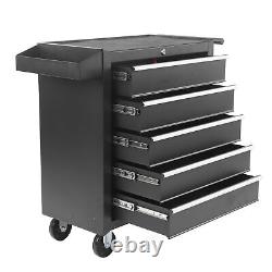 Armoire à outils à roulettes avec 5 tiroirs, boîte de rangement pour garage et atelier, couleur noire.