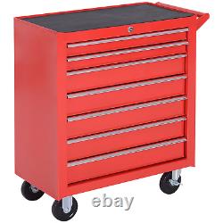Armoire à outils à roulettes avec 7 tiroirs, coffre de rangement pivotant pour garage ou atelier, rouge