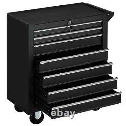 Armoire à outils à roulettes, coffre de rangement en acier, boîte noire à 7 tiroirs avec roues	

<br/> 
