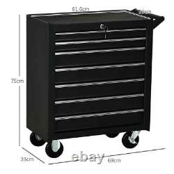 Armoire à outils à roulettes, coffre de rangement en acier, boîte noire à 7 tiroirs avec roues<br/>
 