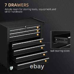 Armoire à outils à roulettes, coffre de rangement en acier, boîte noire à 7 tiroirs avec roues		<br/>
 